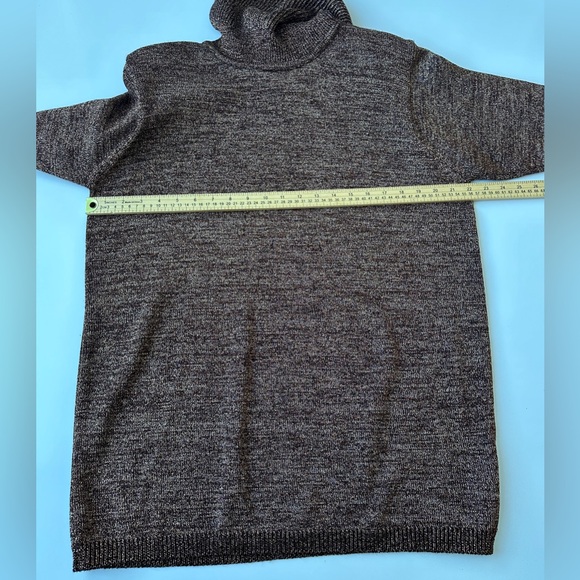 Vintage 80s MJ Carroll Brown Sparkle Metallic Knit Retro Cowl Neck Sweater Large - Picture 4 of 6